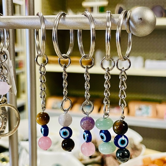 Tigers Eye & Hematite / Evil Eye Keychain, Handmade - Picture 2 of 5